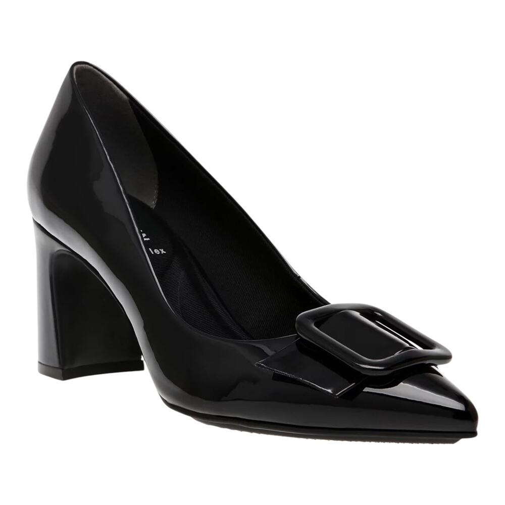 Anne Klein Women's Bentley Buckle Block Heel Pumps Black Patent Size 6 1/2 M